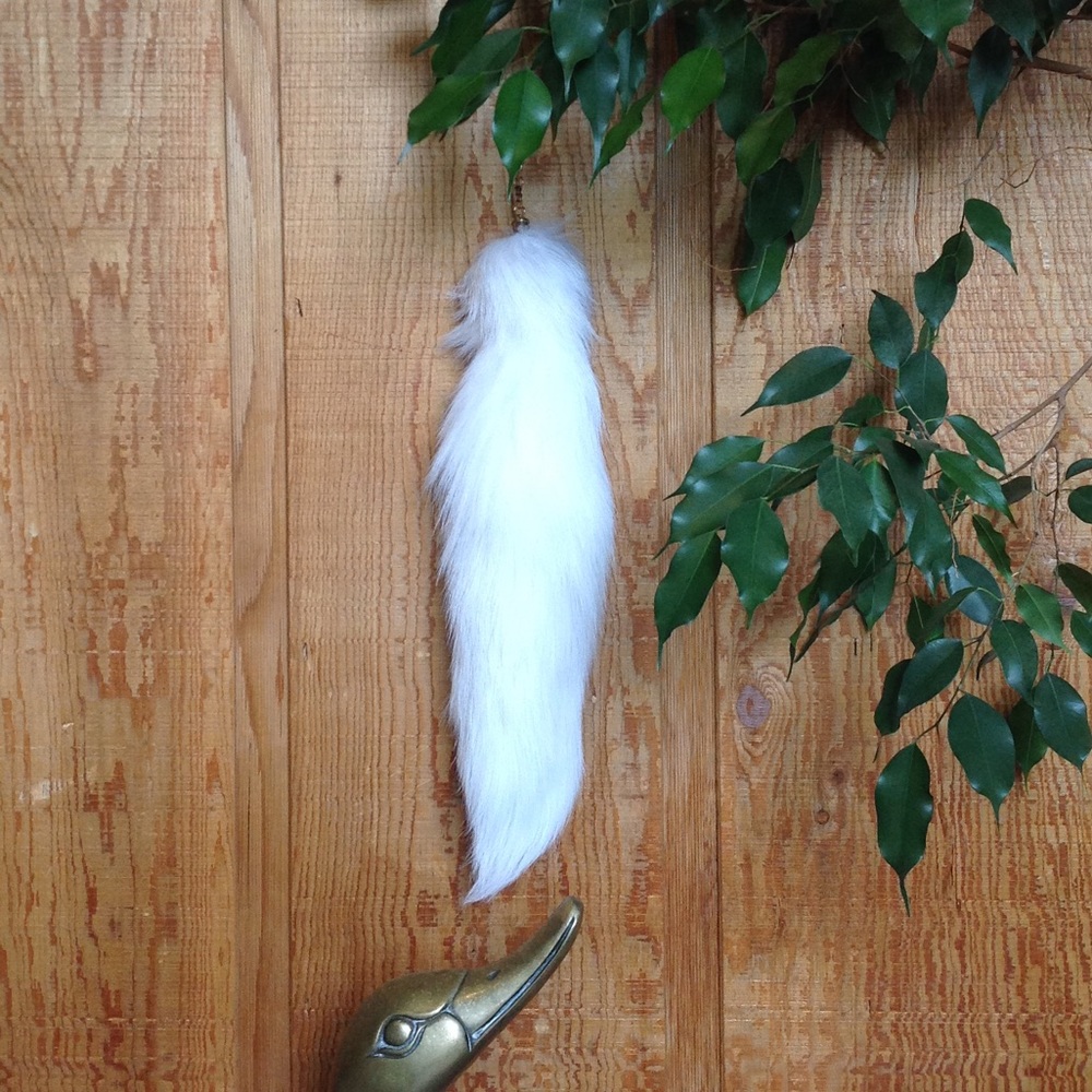 Arctic White Real Fur Huge Fox Tail Keychain Charm